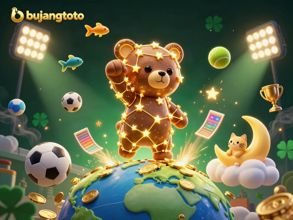 Bujangtoto showcases a vibrant night sky scene with a constellation bear collecting coins, embodying the spirit of gambling.