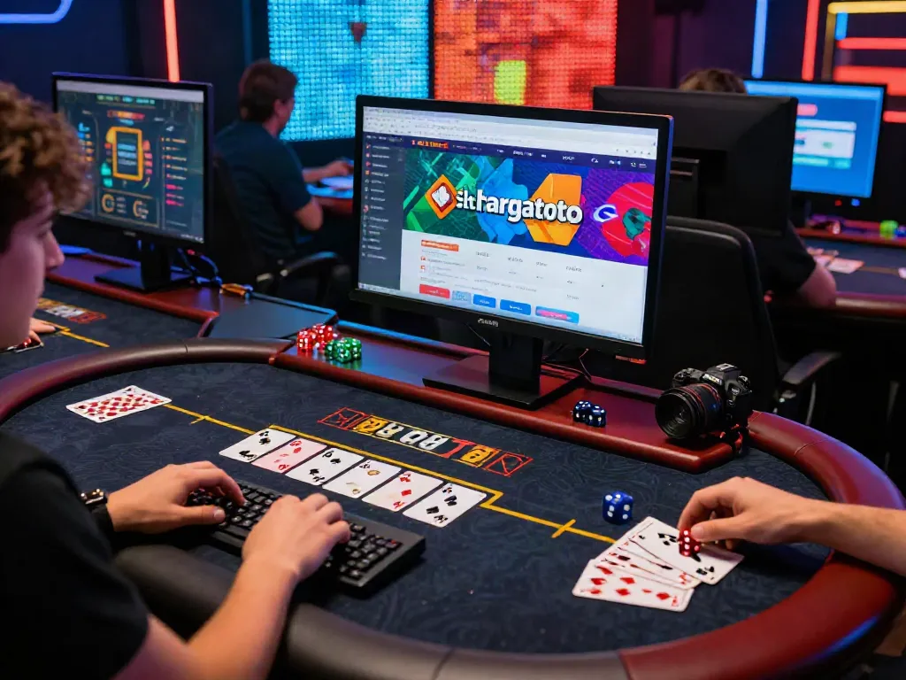 Exciting gaming setup showcasing situs hargatoto interface with colorful graphics and gaming accessories.