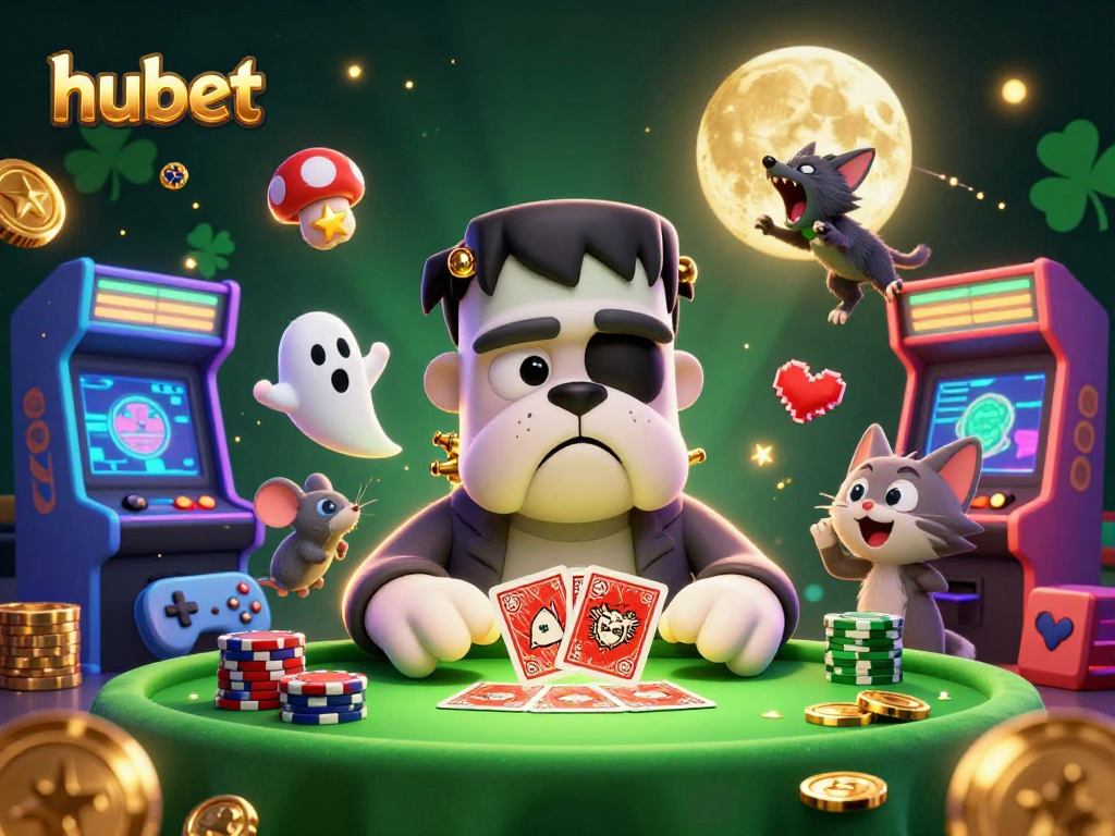 Experience thrilling gameplay with hubet's spooky 3D casino scene featuring unique characters and vibrant elements.