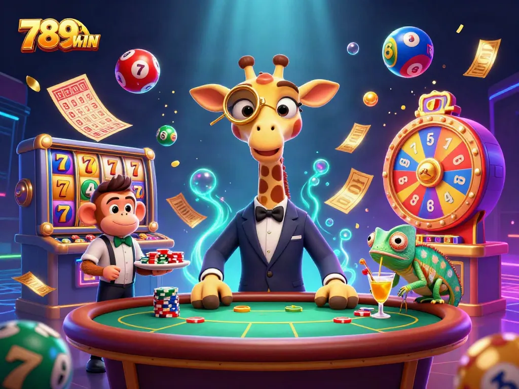 Experience exciting wins with 789WIN at a vibrant casino scene featuring dynamic gaming elements.