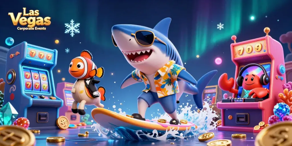 Experience Las Vegas Corporate Events with interactive gaming elements and vibrant 3D characters.