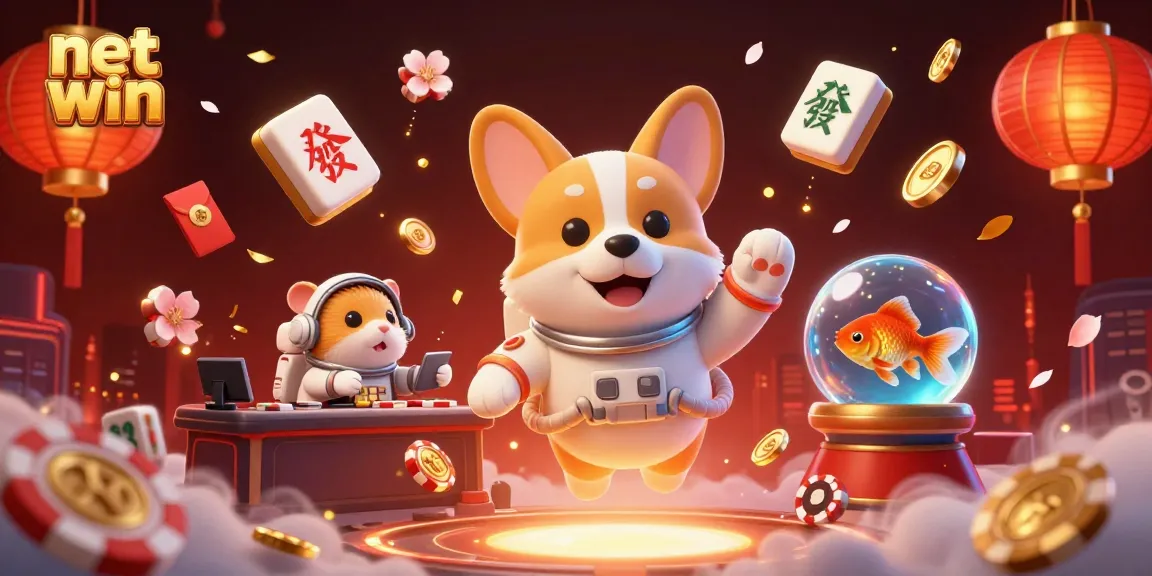 Experience the thrill of net win in a lively casino setting with an astronaut corgi and friends.