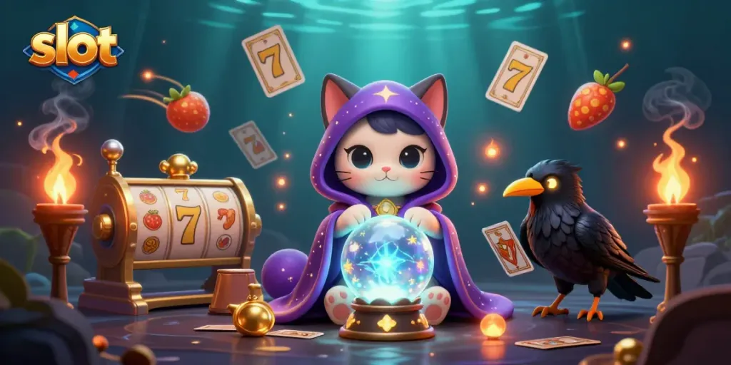 Experience the thrill of slot gaming with vibrant characters and symbols in this dynamic illustration.