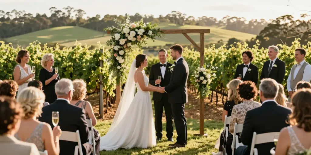 Professional wedding photographer Hunter Valley capturing real moments during an outdoor ceremony.