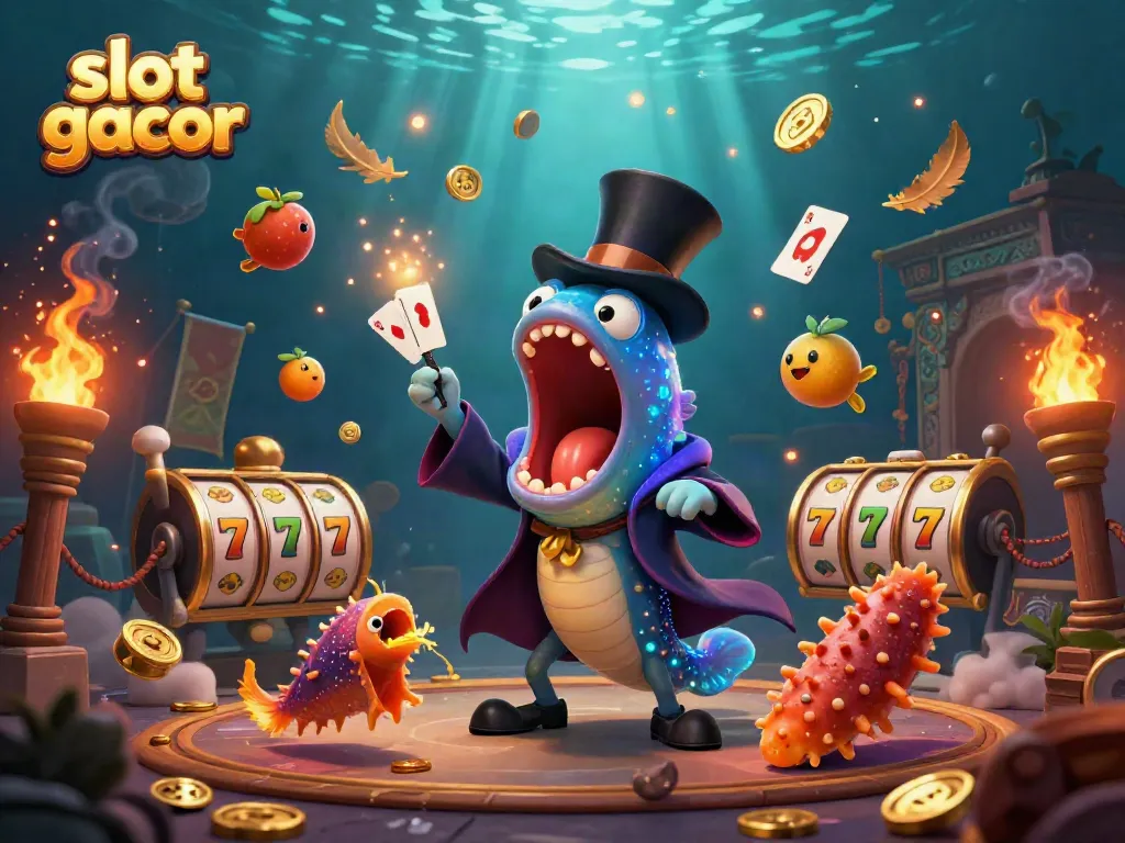 Witness thrilling slot gacor action with a playful deep-sea eel and friends in a magical underwater casino.