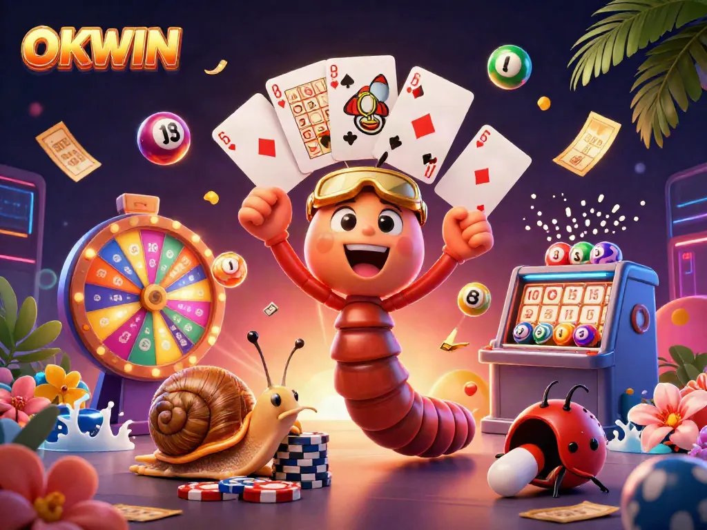 Engage in thrilling gaming at OKWIN with vibrant characters and dynamic elements, showcasing excitement in gambling.