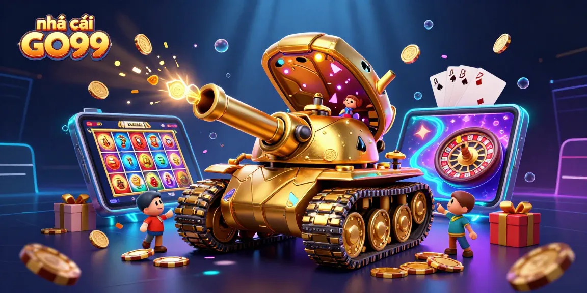 Play exciting games at nhà cái GO99 with a vibrant 3D casino scene packed with casino elements.