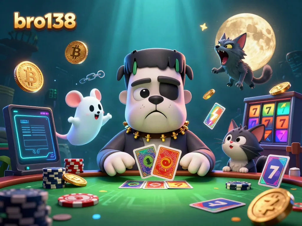Experience the thrilling action at bro138 with a lively 3D casino scene featuring unique characters and vibrant game elements.