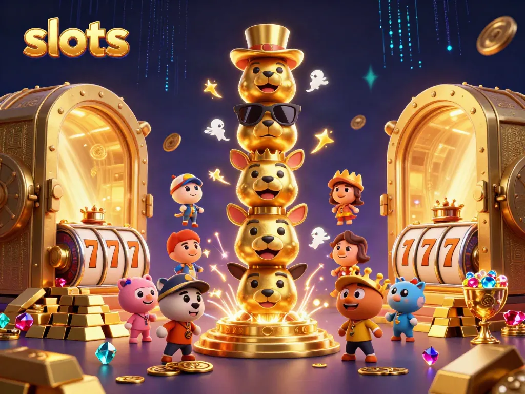 Experience thrilling slots action with a vibrant 3D depiction featuring a golden totem and treasure.
