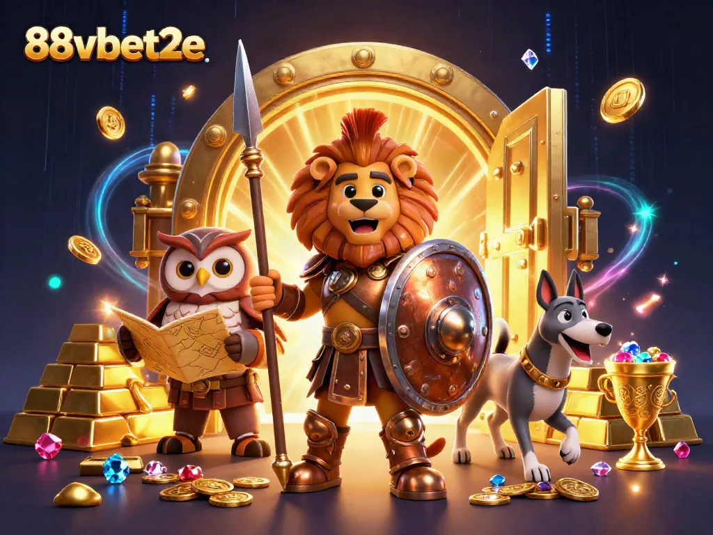 Win big with 88vbet2e at this vibrant casino-themed illustration showcasing thrilling gameplay elements.