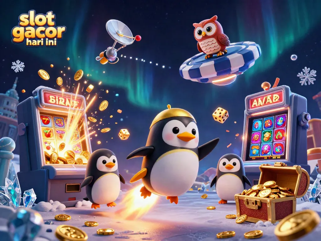 Experience the thrill of slot gacor hari ini with a dynamic 3D illustration of vibrant gaming elements in action.
