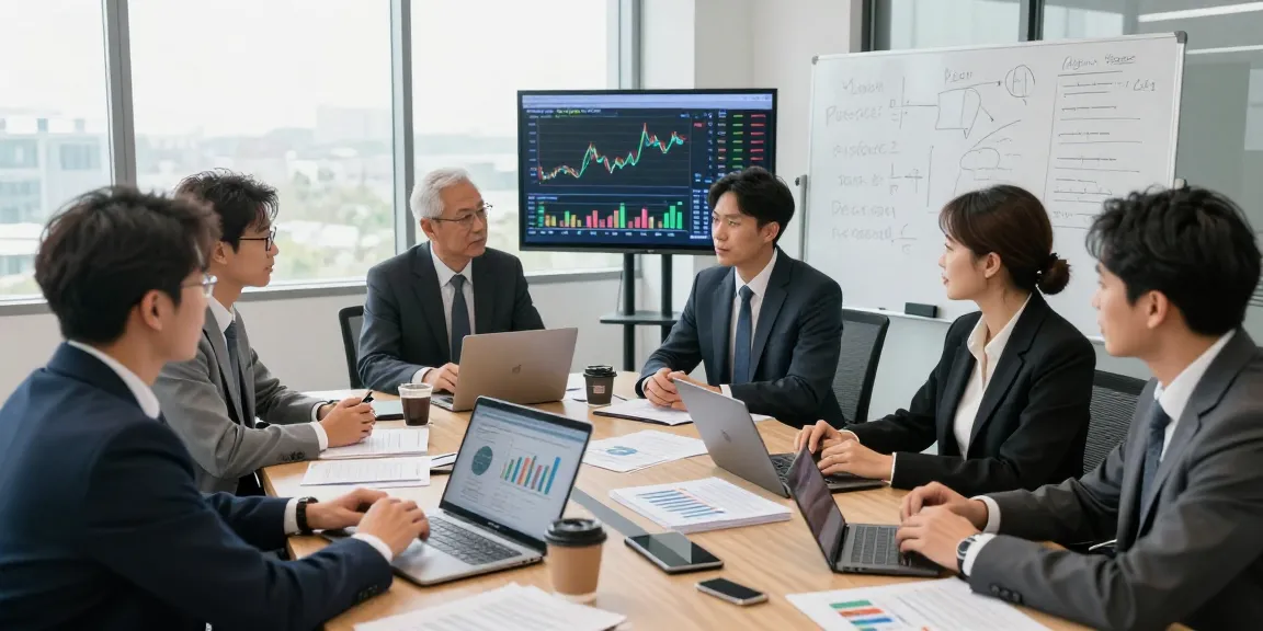 Business professionals discussing seller financing business strategies in a modern office.