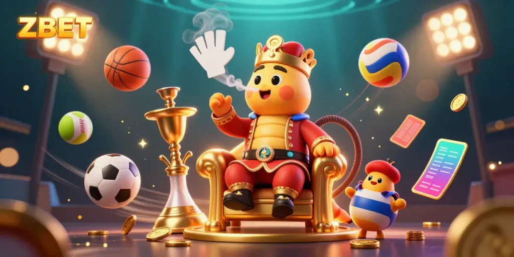 Experience the vibrant ZBET universe with a captivating caterpillar master in a colorful casino setting.
