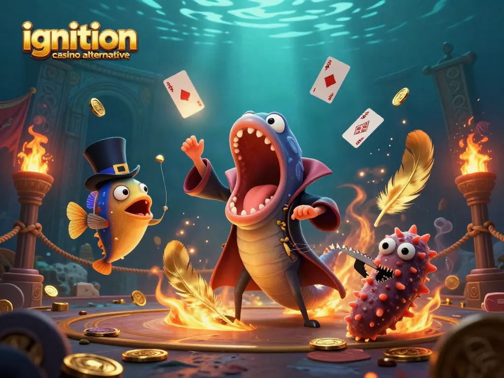 Illustration showcasing ignition casino alternative with dynamic gaming elements and animated characters.