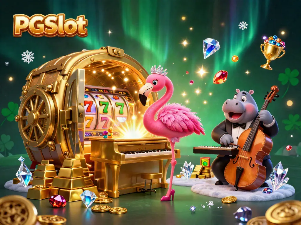 Experience thrilling PGSlot action with vibrant casino characters and golden treasures in a dynamic scene.