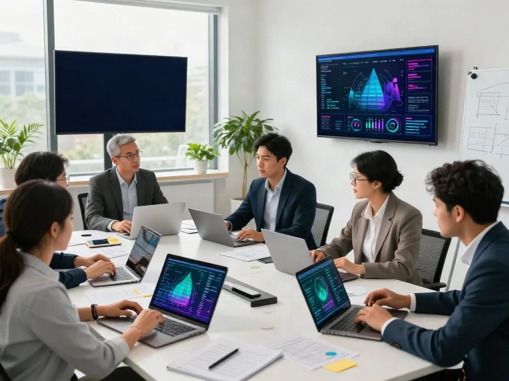 Collaborative workspace scene showcasing professionals discussing the latest trends in insurance tech news.