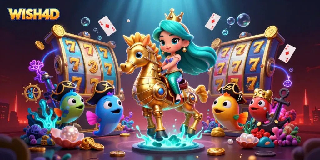 Enjoy thrilling games with WISH4D as vibrant slot reels and charming characters bring excitement.
