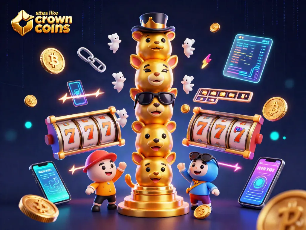Players enjoying games and rewards on sites like crown coins with vibrant casino-themed elements.