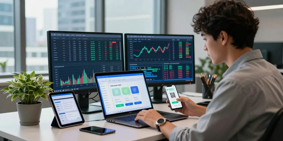 Young professional analyzing slot qris 5000 payment data in a modern fintech office.