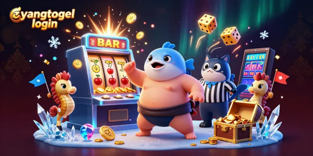 Engage with eyangtogel login showcasing a vibrant underwater casino scene with a fugu and catfish referee.