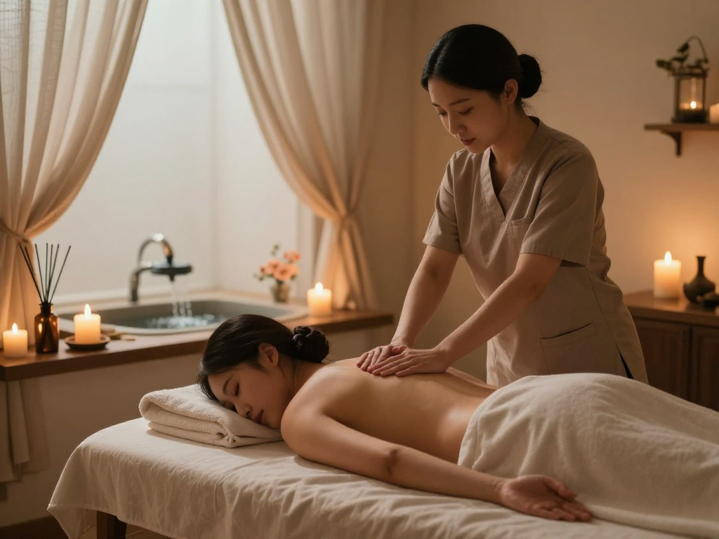 Relaxing 안양출장안마 massage therapy session in a tranquil spa.