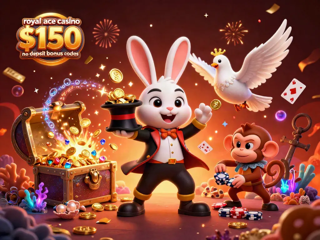 Claim exciting rewards with royal ace casino $150 no deposit bonus codes in a vibrant 3D scene.