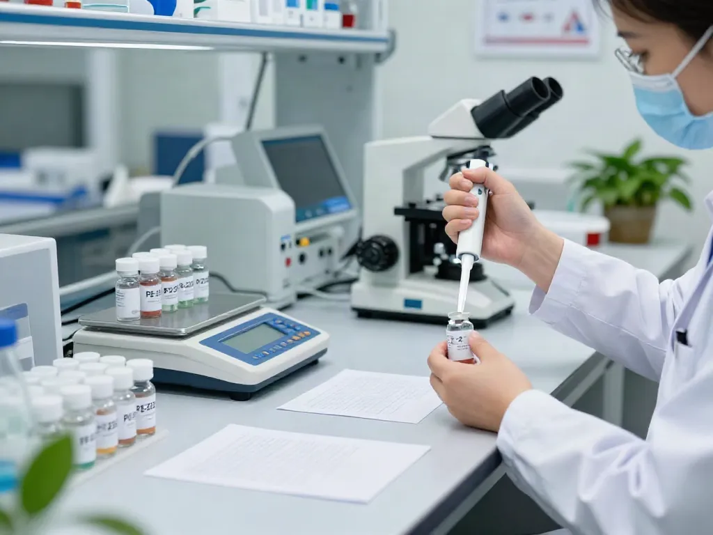 Researcher measuring out PE-22-28 for sale in a professional lab environment, showcasing precision and quality.