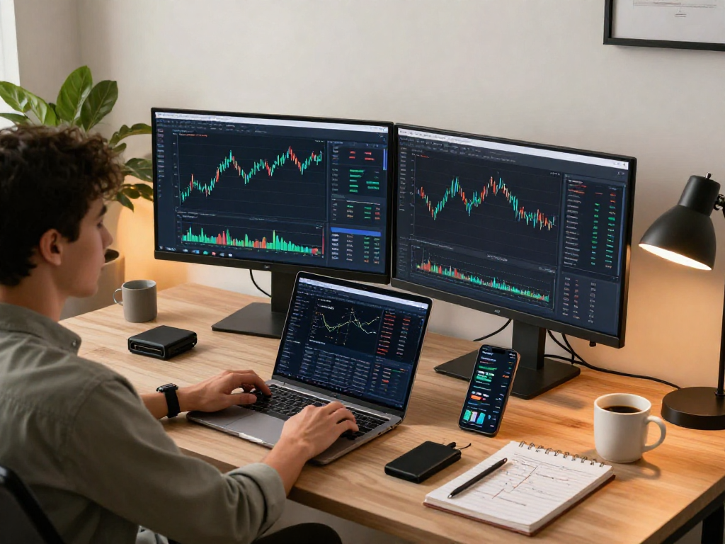 MetaTrader 5 官网的专业交易员在分析加密货币价格图表，使用各种工具进行市场深度研究和分析。