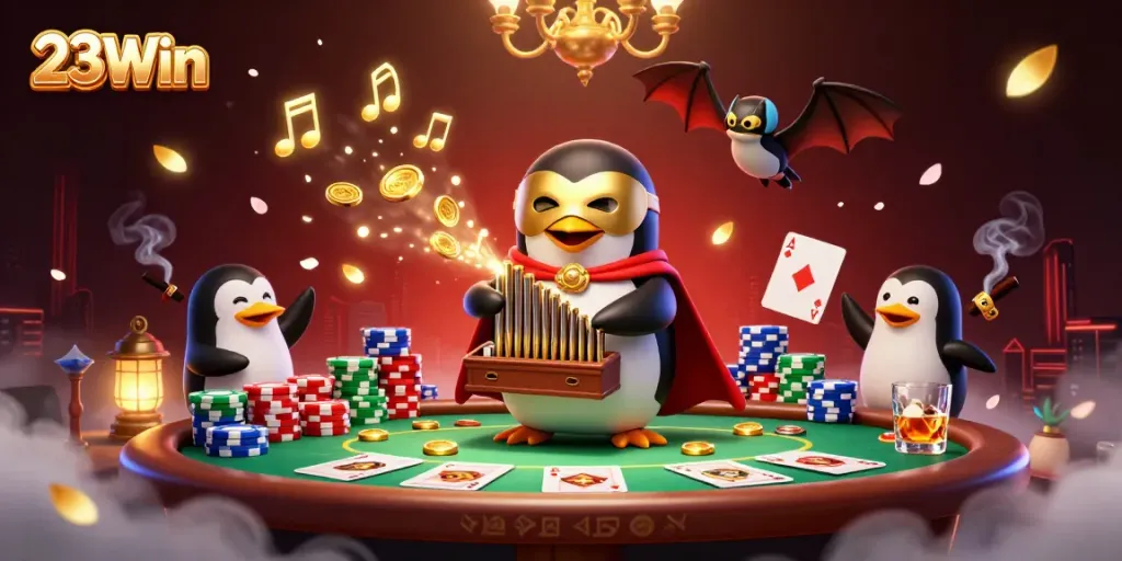 Experience thrilling moments with 23Win in this vibrant, engaging casino illustration featuring dynamic gaming elements.