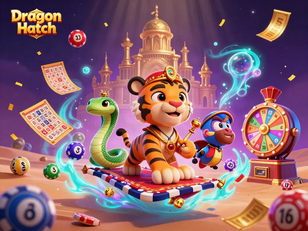 Spin to win with Dragon Hatch as a sultan and genie bring luck in a vibrant casino scene.
