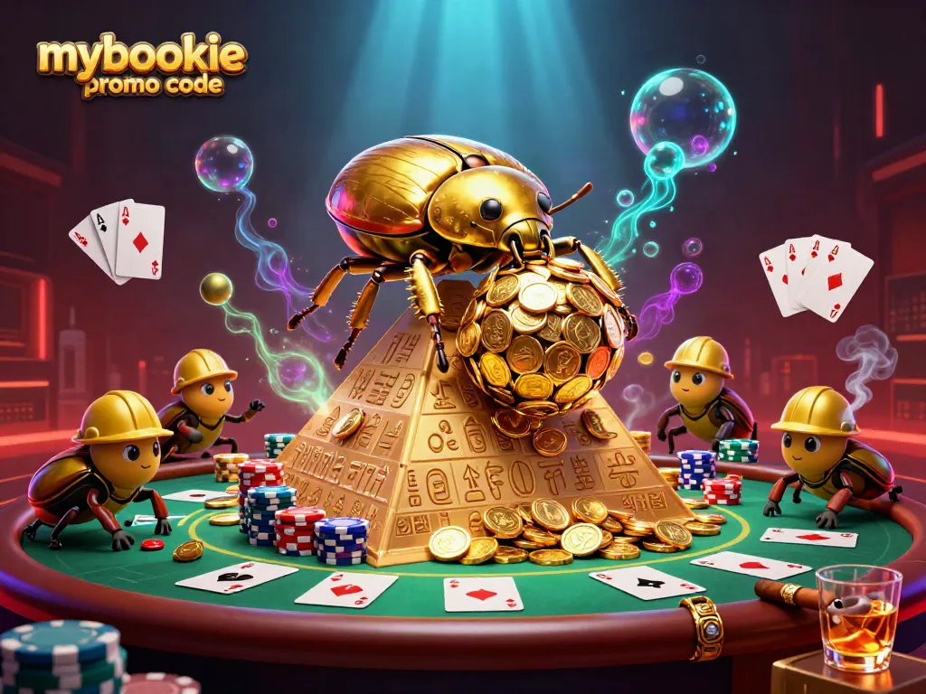 Explore casino excitement with mybookie promo code in this vibrant detailed illustration.