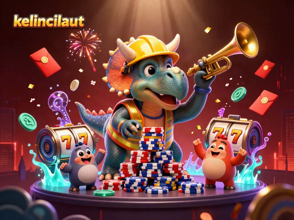 Engage with kelincilaut's dynamic gaming scene featuring 3D characters and vibrant casino elements.