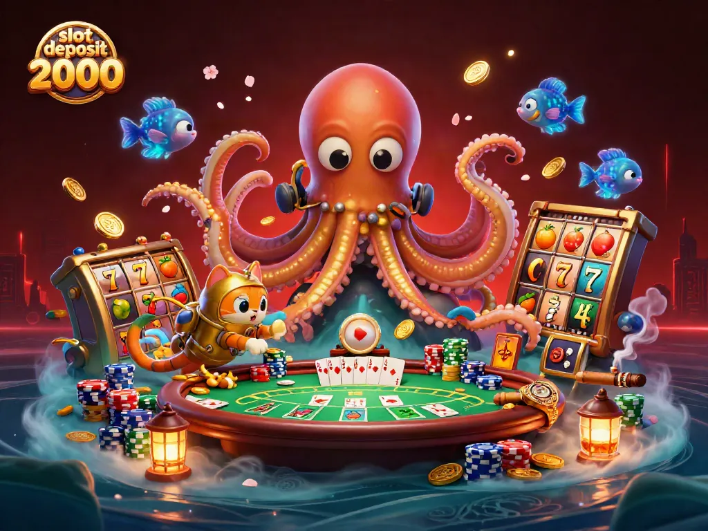 Experience thrilling gameplay in a vibrant scene featuring the slot deposit 2000 theme with golden kraken and rich casino elements.