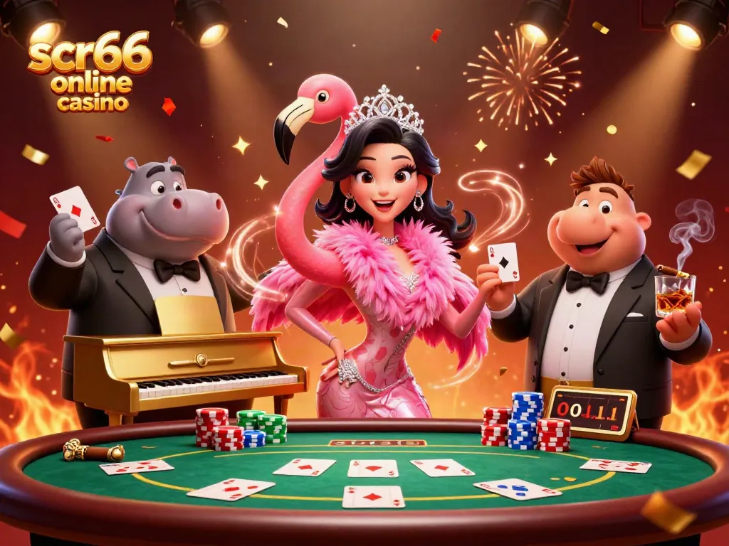 Engage with scr66 online casino featuring vibrant characters in a lively casino scene.
