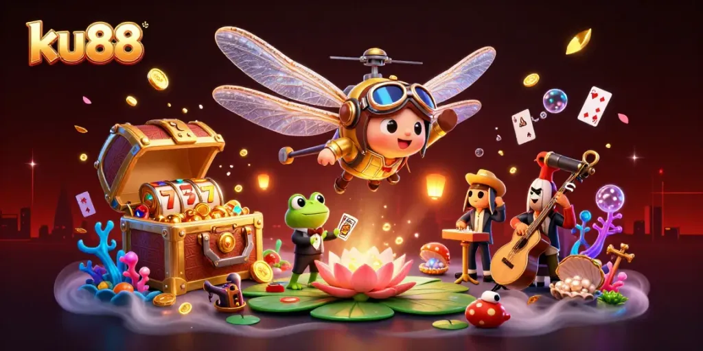 Experience thrilling gaming at ku88's lily pad casino with vibrant characters and exciting elements.