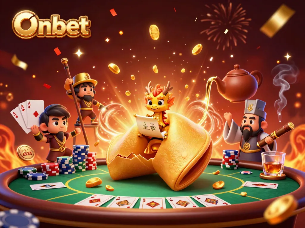 Experience ultimate thrills with Onbet in a vibrant casino scene featuring poker and fortune elements.