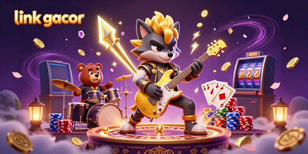 Experience the excitement of "link gacor" with a vibrant 3D casino scene full of action and rewards.