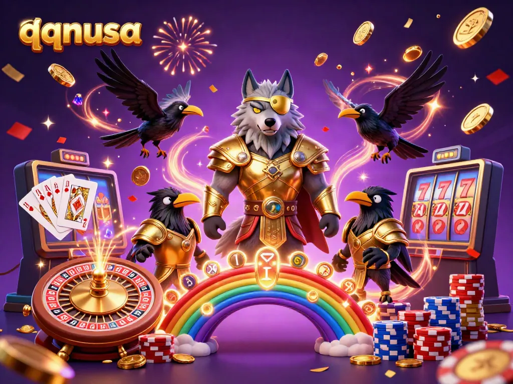 Experience thrilling luck with the qqnusa online casino, featuring dynamic symbols like golden coins and poker chips.