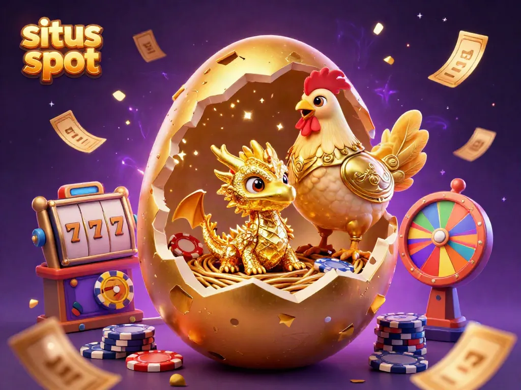Experience thrilling situs slot action with a golden egg, dragon, and vibrant game elements.