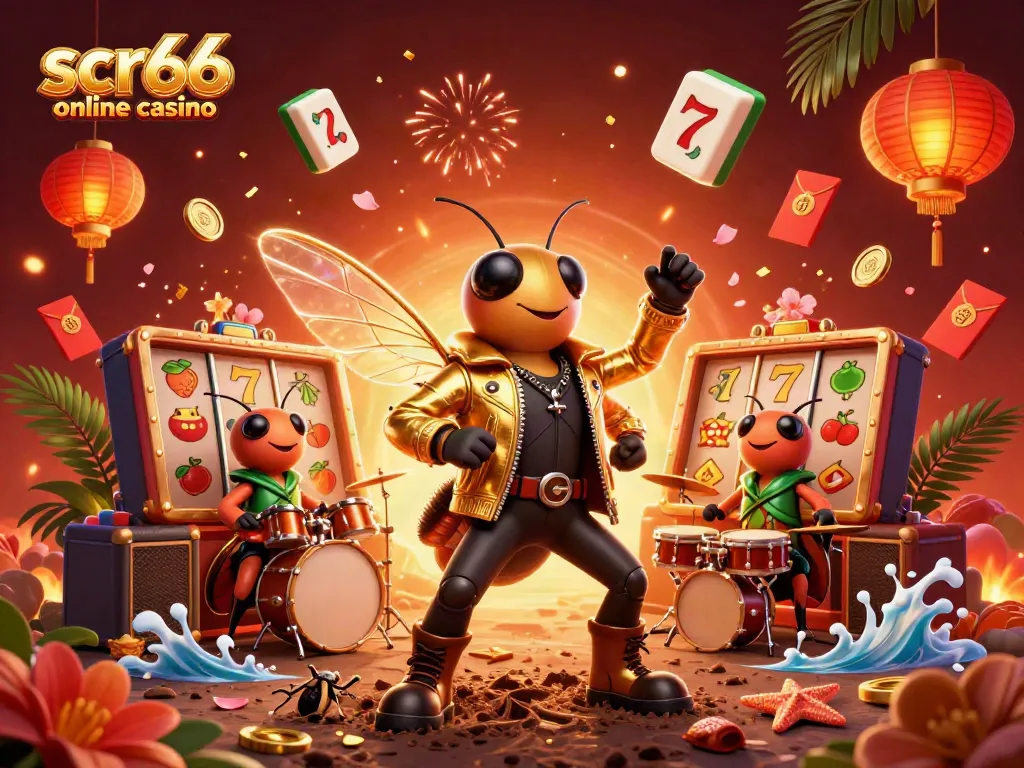 Experience the excitement of scr66 online casino with vibrant characters and slot elements in a colorful scene.