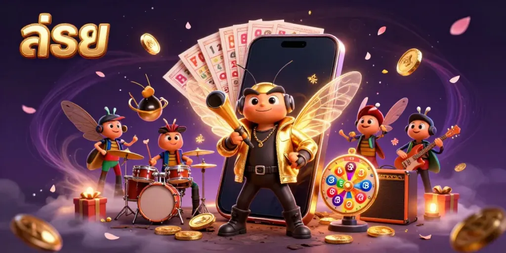 ภาพการ์ตูน 3D ของหวยที่มีการแสดงผล ลอตเตอรีที่น่าตื่นเต้น