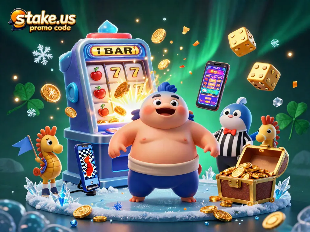 Spin to win with the stake.us promo code as a blowfish sumo battles in an exciting casino underwater scene.