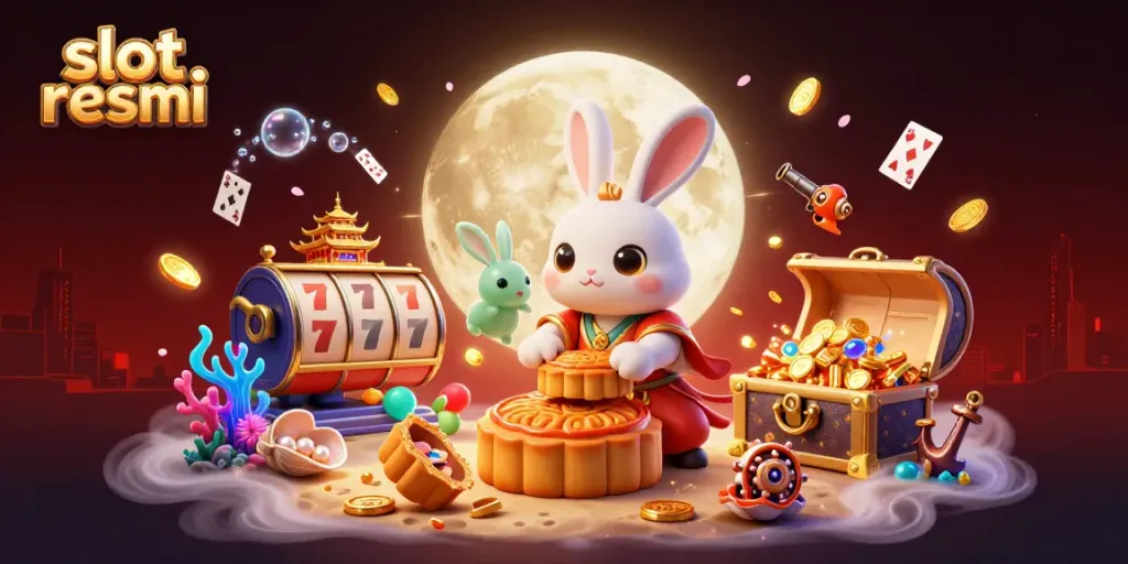 Experience exciting gameplay with slot resmi showcasing a moon rabbit and treasure in a vibrant casino-themed scene.