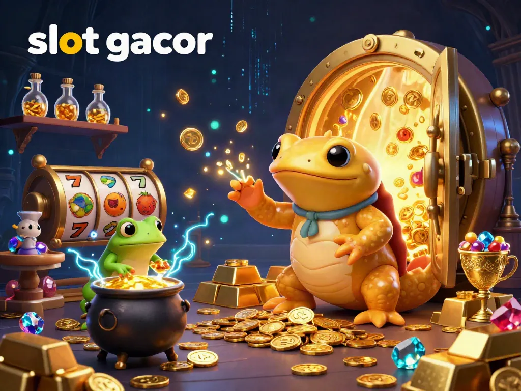 Experience the magic of slot gacor with a vibrant alchemist scene packed with riches and jackpot elements.