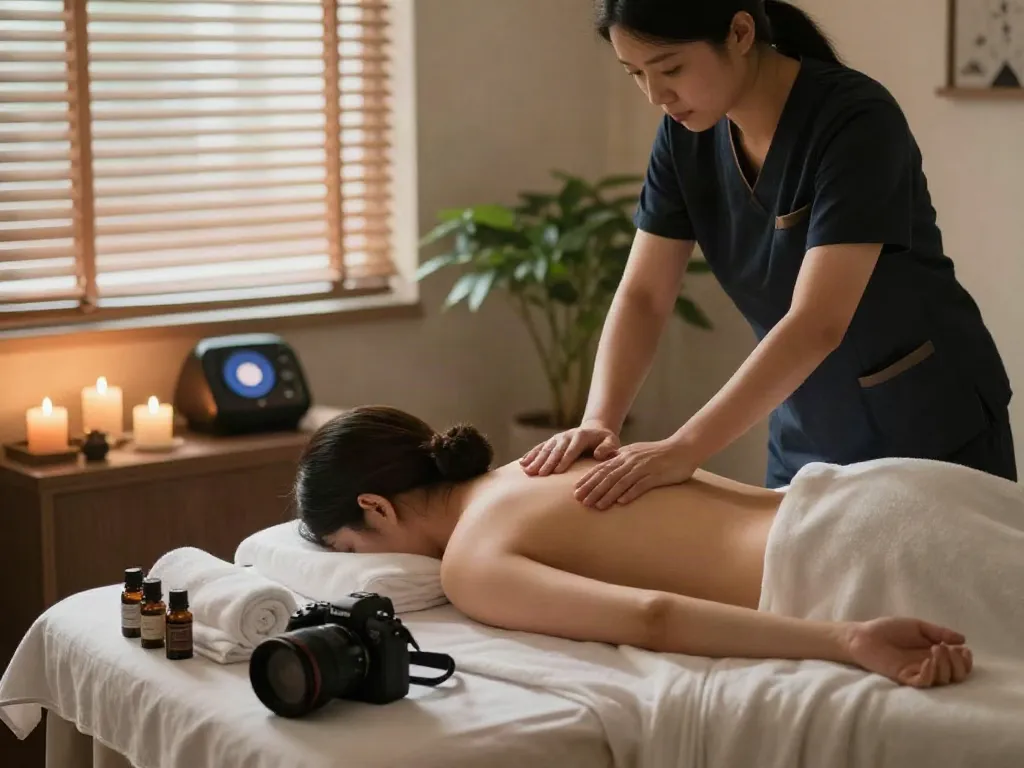 Enjoying a 강남출장마사지 in a serene spa environment with calming decor and therapeutic ambiance.