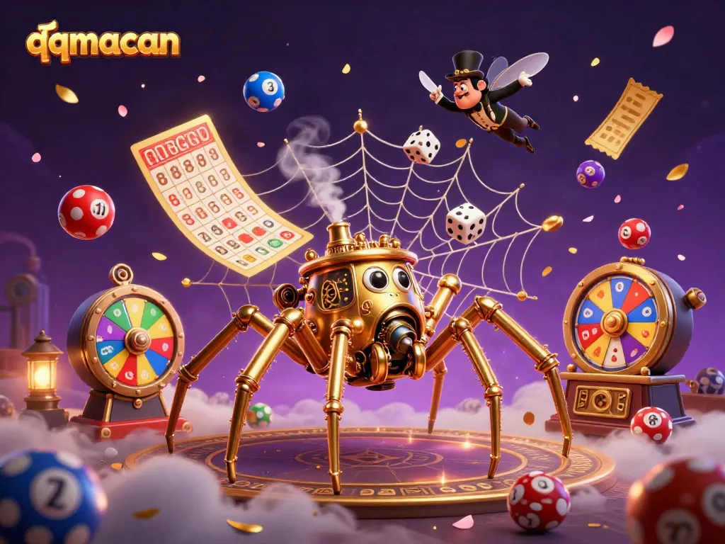 Engage with qqmacan's vibrant 3D steampunk scene of gambling excitement filled with dynamic elements and a whimsical atmosphere.