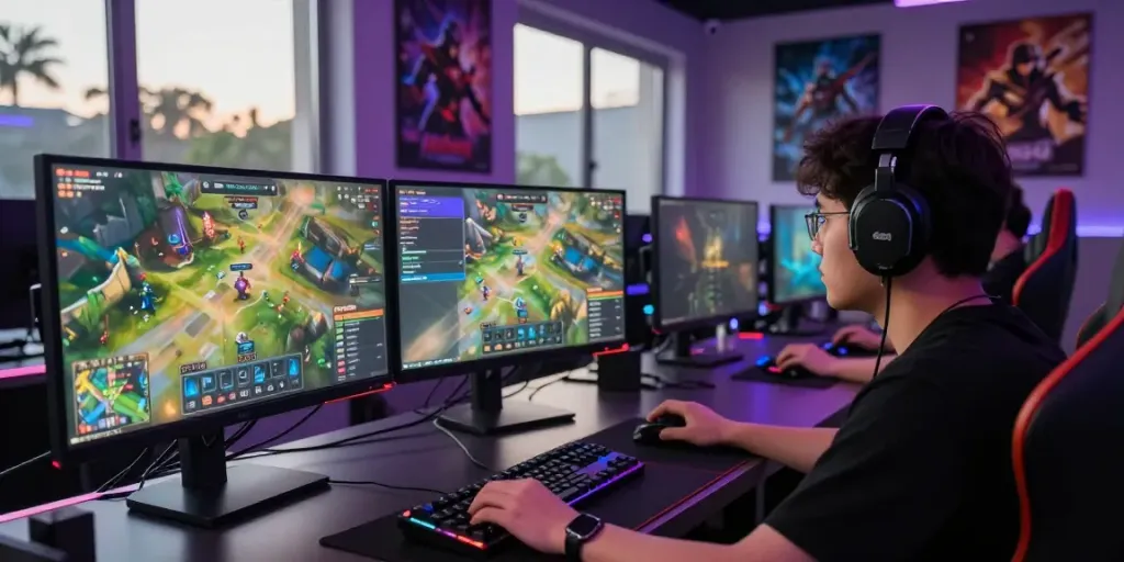 Player experiencing Bos88's innovative gaming platform in a high-tech studio.