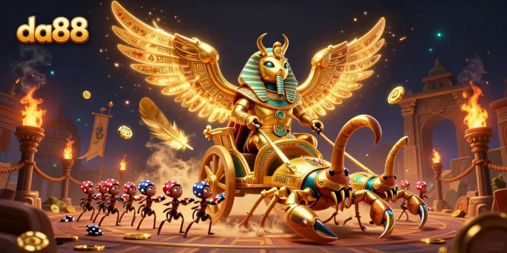 Experience thrill and excitement with da88's vibrant casino-themed illustration showcasing dynamic characters and gaming elements.