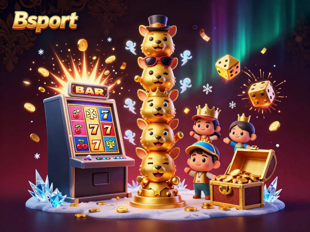 Experience Bsport's thrilling casino adventure with dynamic 3D illustrations and vibrant gaming elements.