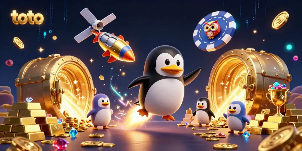Engage in thrilling gaming adventures with toto in a vibrant 3D casino scene filled with treasures.